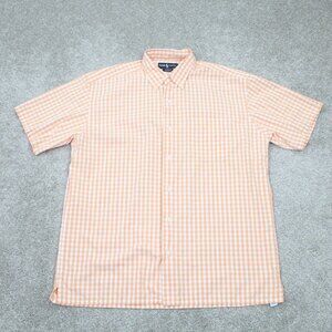 Ralph Lauren Greggor Shirt Mens Medium Orange/White Gingham Cotton S/S Button